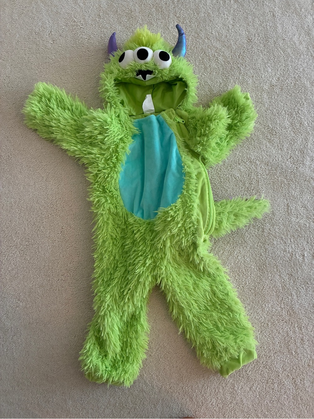 Green Fuzzy Monster Halloween Costume with Hood
